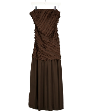 ASOS Brown Strapless Maxi Dress Textured Fringe UK 6