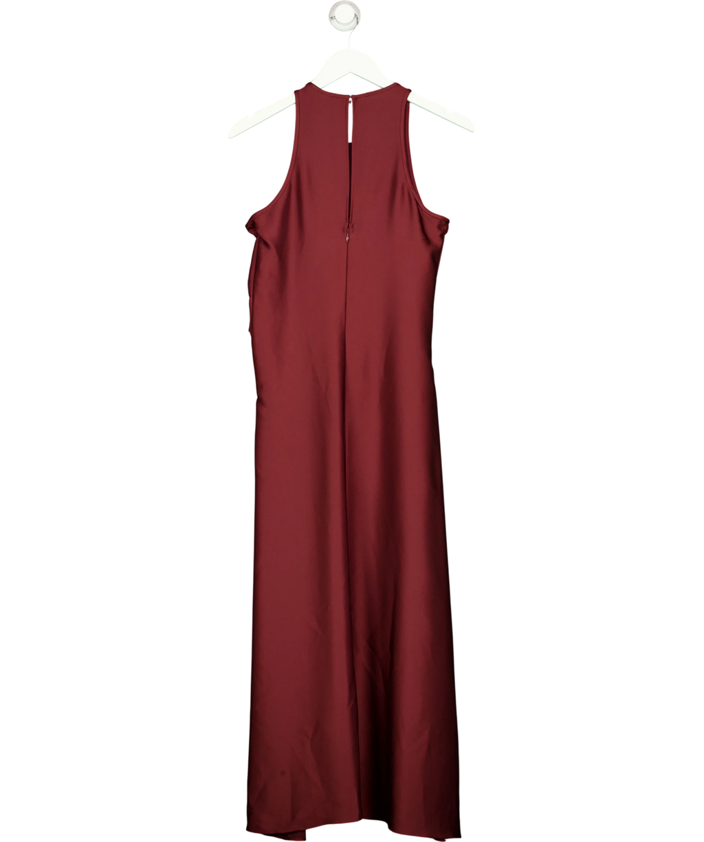 REISS burgundy Micah Satin Drape Tuck Midi Dress, size UK 8 — back