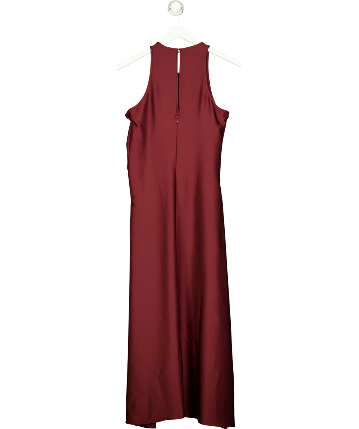 REISS burgundy Micah Satin Drape Tuck Midi Dress, size UK 8 — back