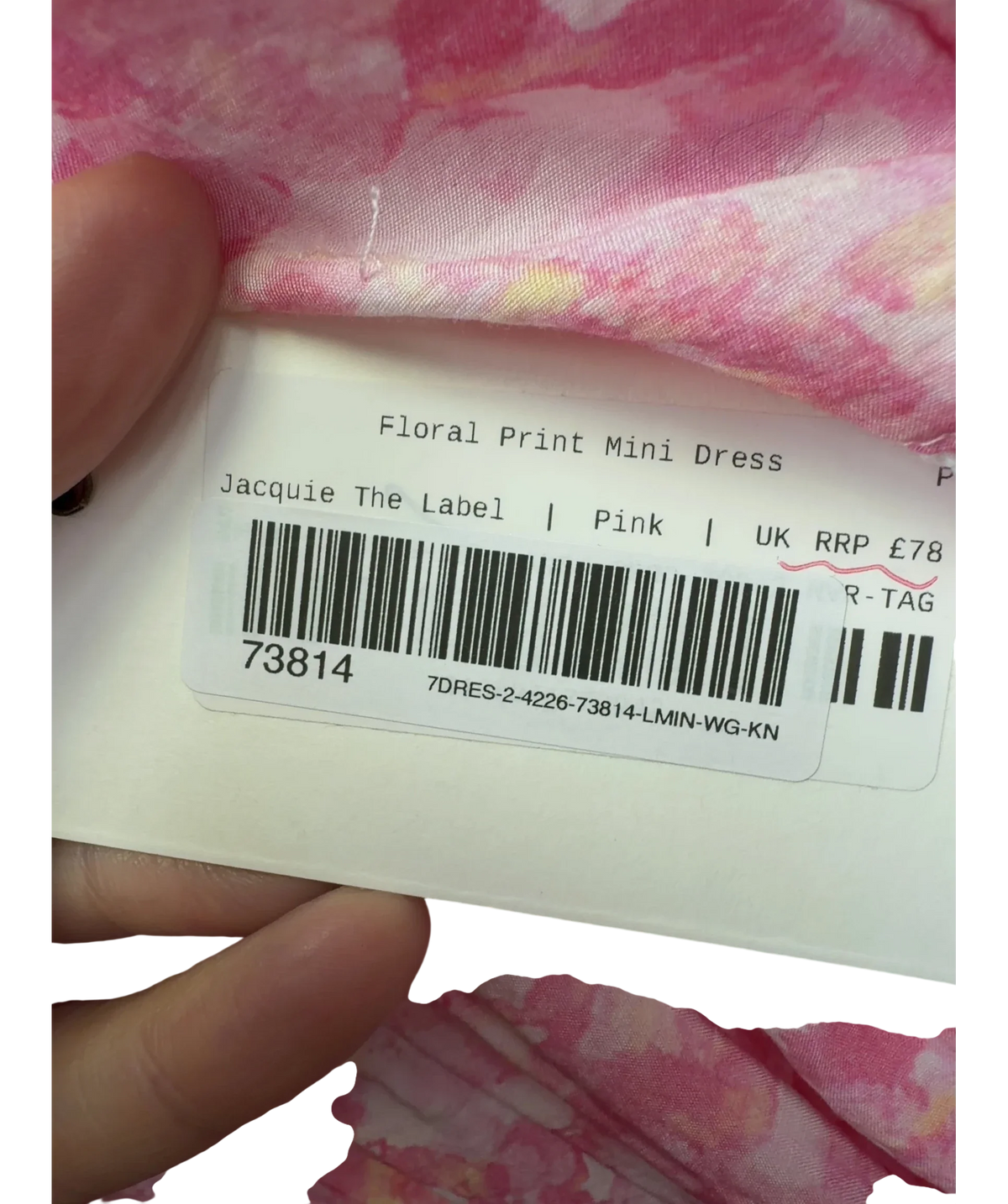 Jacquie the Label Pink Floral Print Mini Dress, size UK S — fabric detail