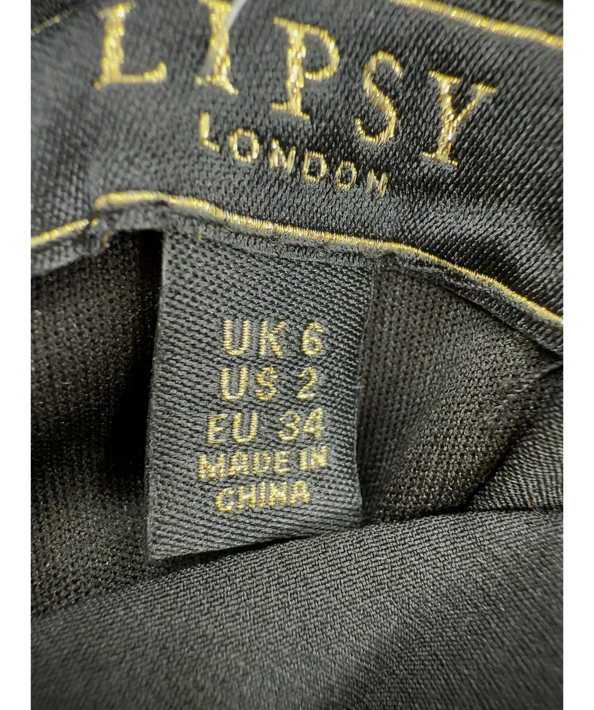 Lipsy Black Colour, size UK 6 — care label