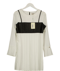 Jovonna London White colorblock pleated shift dress, size UK XS — front