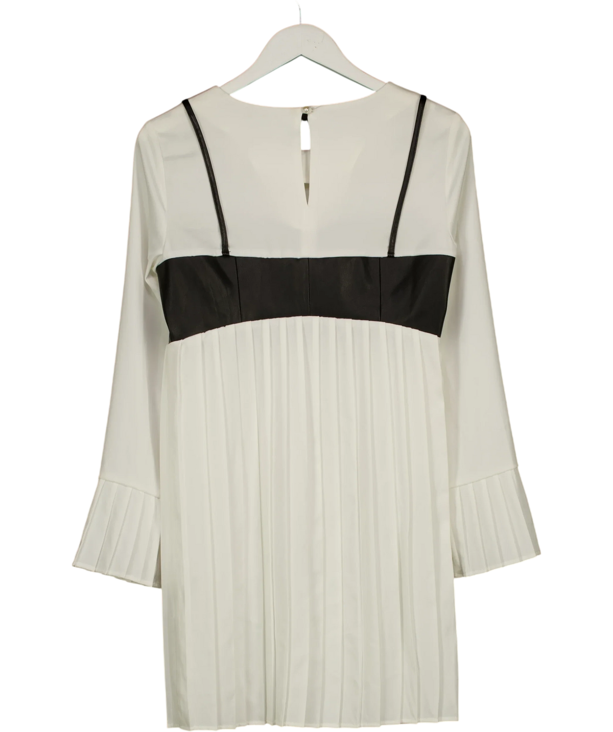 Jovonna London White colorblock pleated shift dress, size UK XS — back