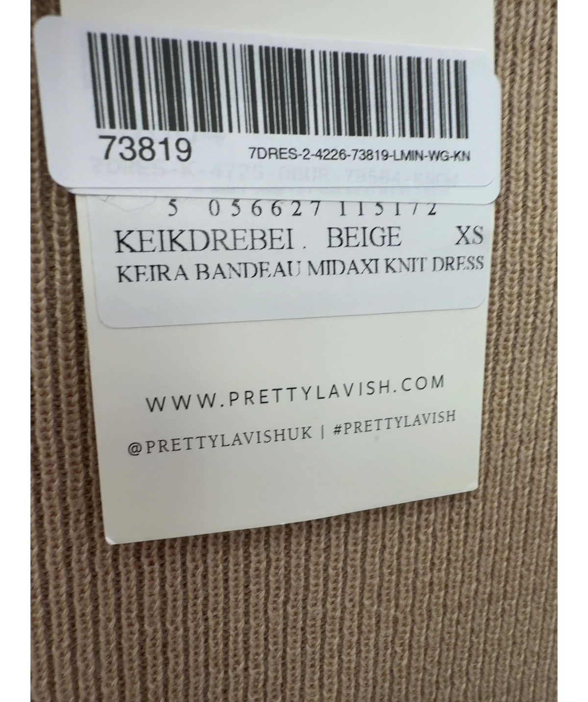 PRETTY LAVISH Beige Keira Bandeau Midaxi Knit Dress, size UK XS — label