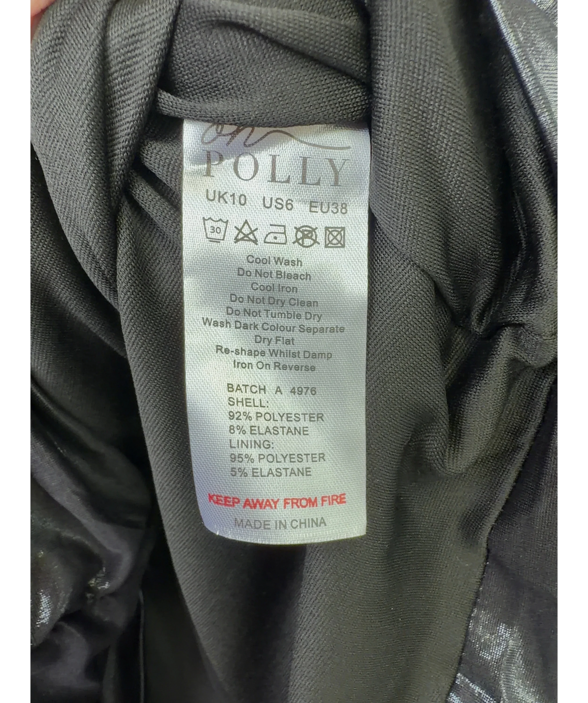 OH POLLY Black metallic ruched long-sleeve mini dress, size UK 10 — label