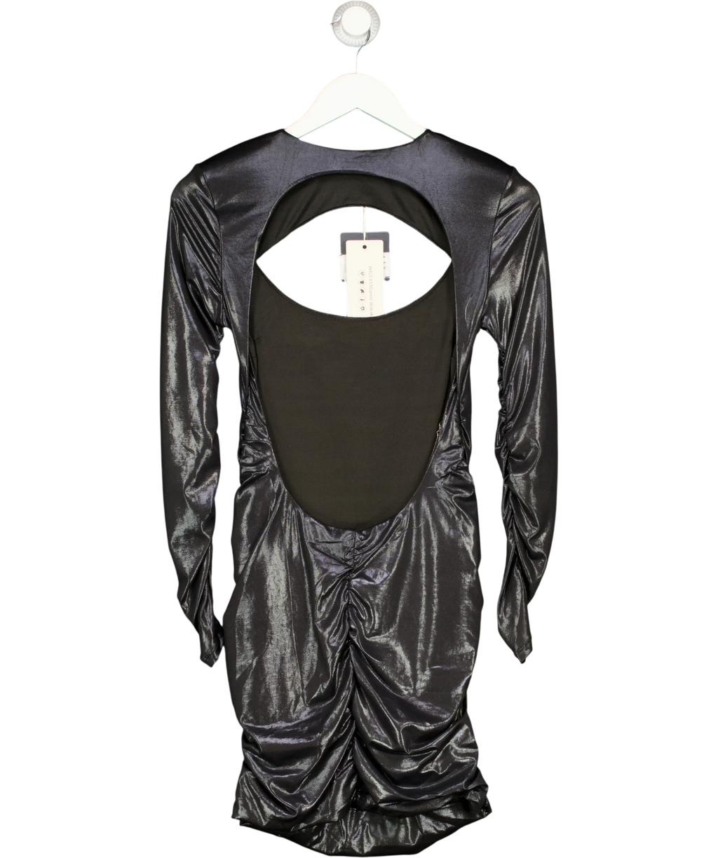 OH POLLY Black metallic ruched long-sleeve mini dress, size UK 10 — back