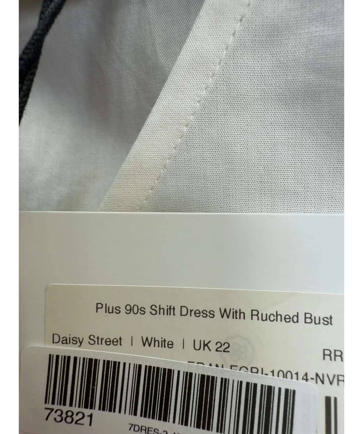 Daisy Street White Plus 90s Shift Dress With Ruched Bust, size UK 22 — care label