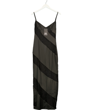 Ego Plunge Satin Lace Panel Maxi Dress Black UK 8