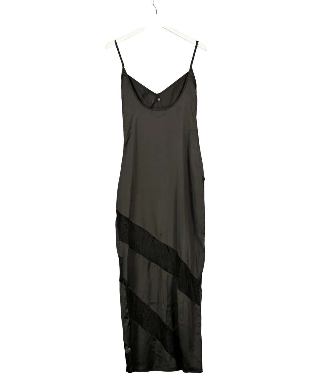 Ego Black PLUNGE SATIN LACE PANEL MAXI DRESS, size UK 8 — back
