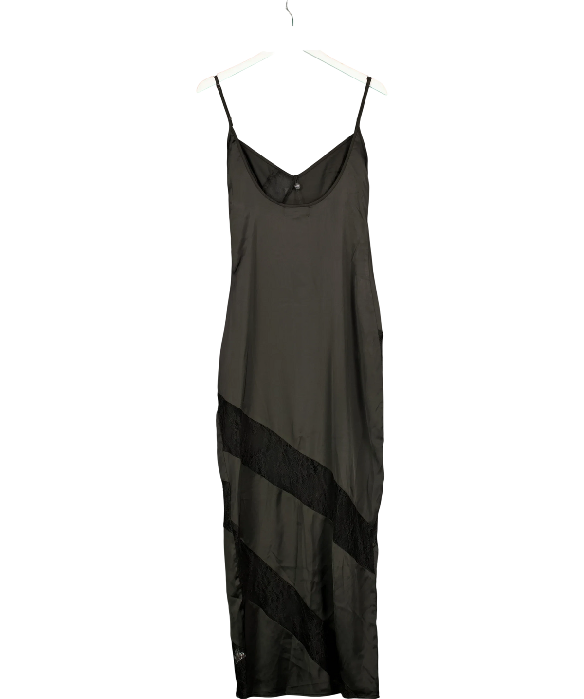 Ego Black PLUNGE SATIN LACE PANEL MAXI DRESS, size UK 8 — back