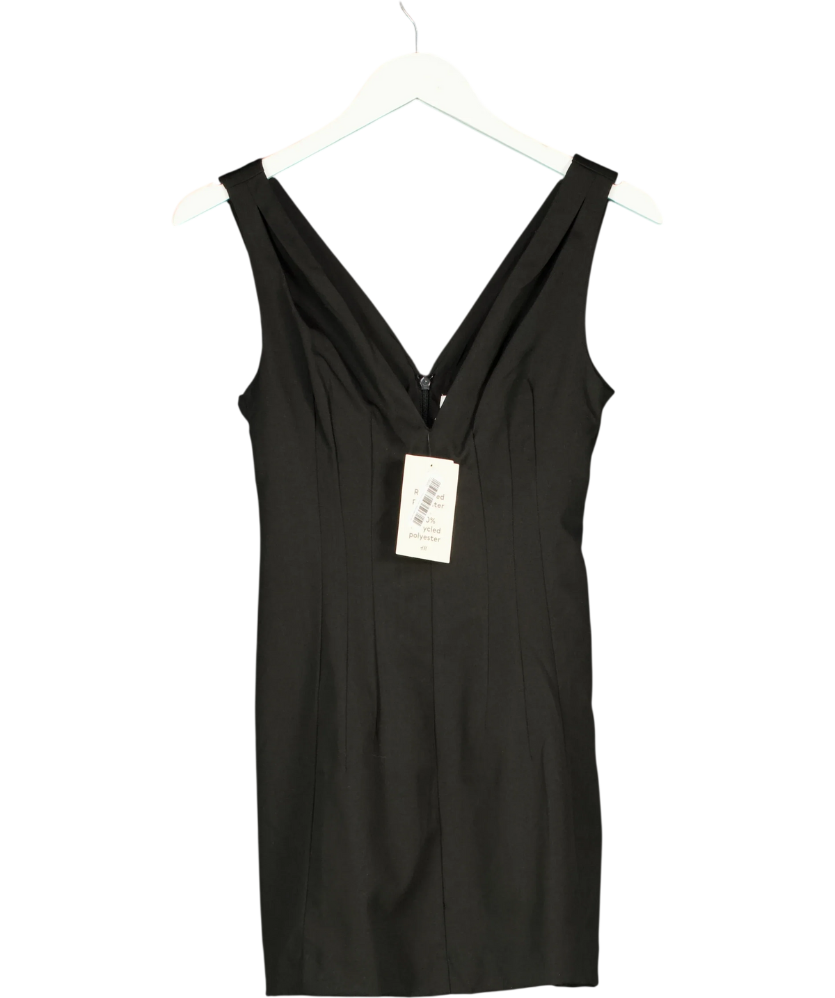 H&M Black V-Neck Waisted Dress, size UK XS — front