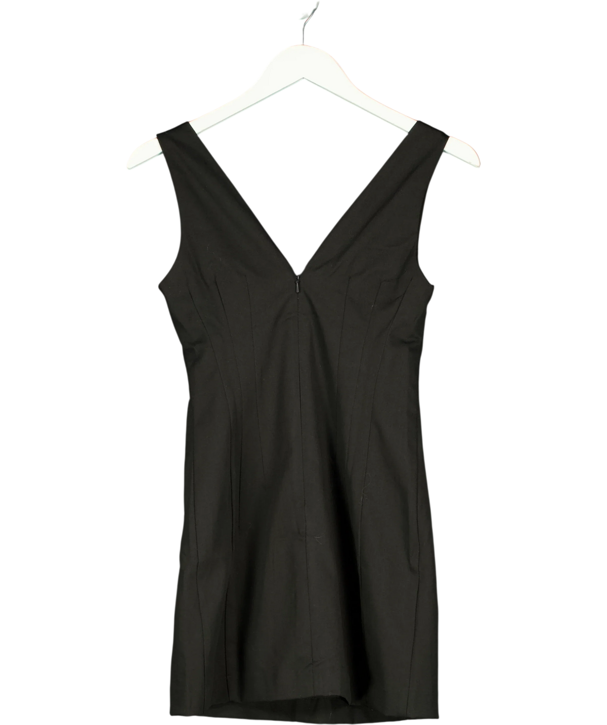 H&M Black V-Neck Waisted Dress, size UK XS — back