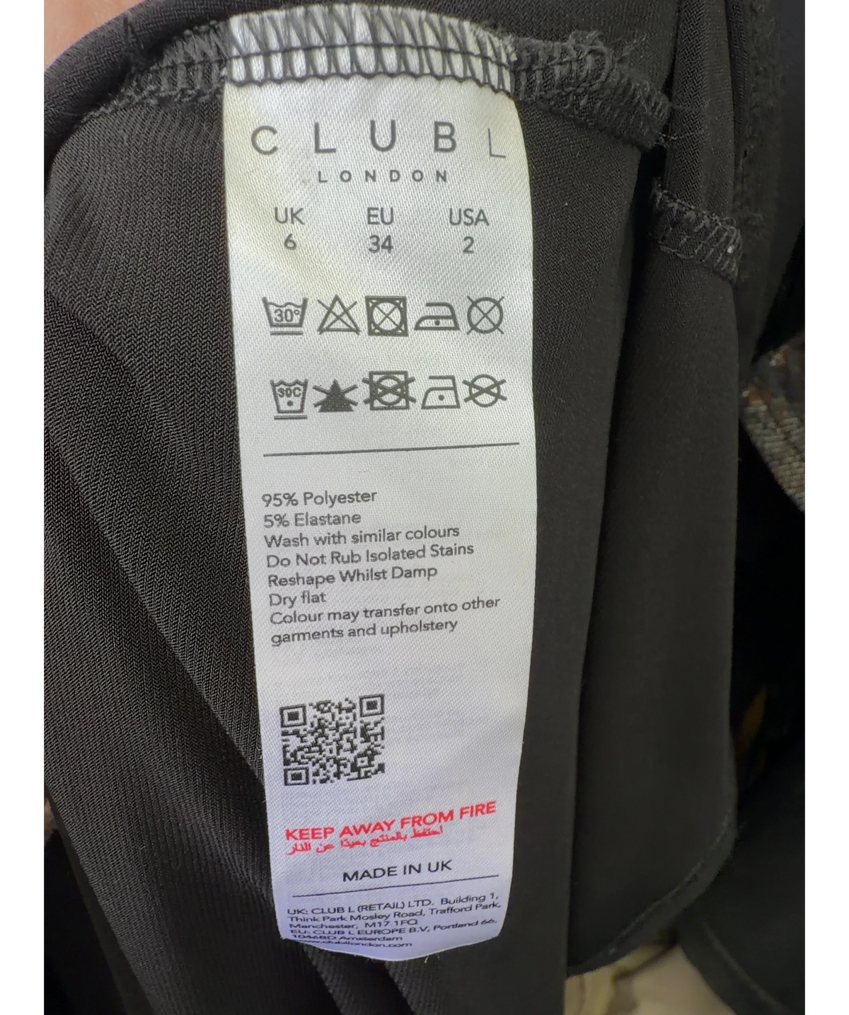 Club L Black Colour, size UK 6 — label