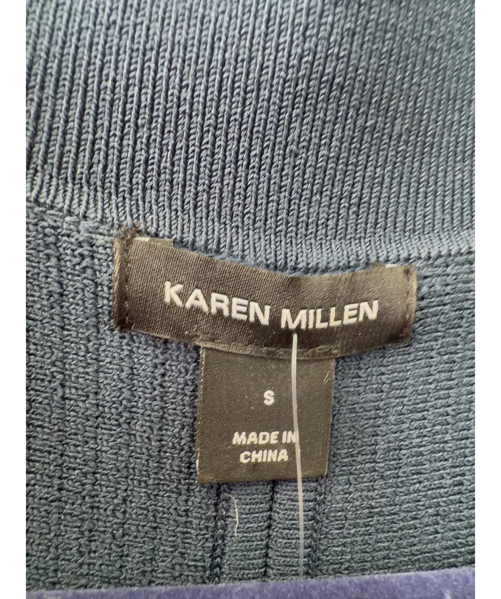 KAREN MILLEN Blue Blue Ottoman Stitch Sleeveless Collar Detail Knitted Midi Dress, size UK S — detail