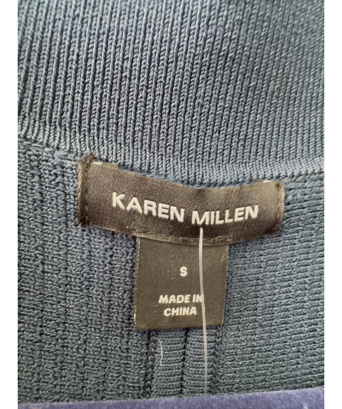 KAREN MILLEN Blue Blue Ottoman Stitch Sleeveless Collar Detail Knitted Midi Dress, size UK S — detail