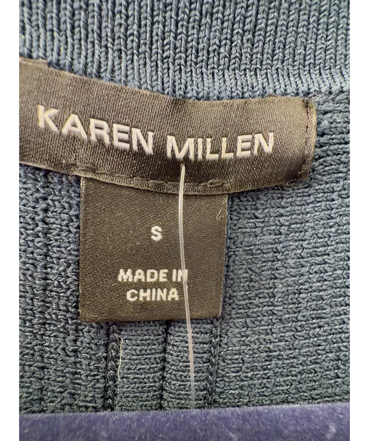 KAREN MILLEN Blue Blue Ottoman Stitch Sleeveless Collar Detail Knitted Midi Dress, size UK S — care label