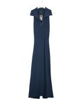 KAREN MILLEN Blue Blue Ottoman Stitch Sleeveless Collar Detail Knitted Midi Dress, size UK S — front