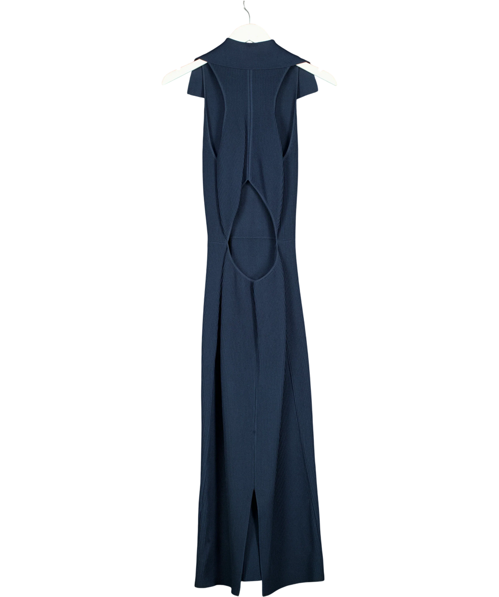 KAREN MILLEN Blue Blue Ottoman Stitch Sleeveless Collar Detail Knitted Midi Dress, size UK S — back