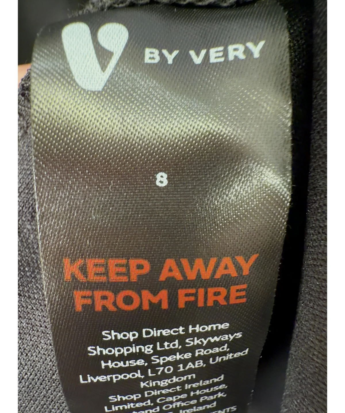 V by Very Black Colour, size UK 8 — care label