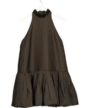 H&M Beaded Halter Neck Bubble-Hem Drop-Waist Dress Black and Brown UK S