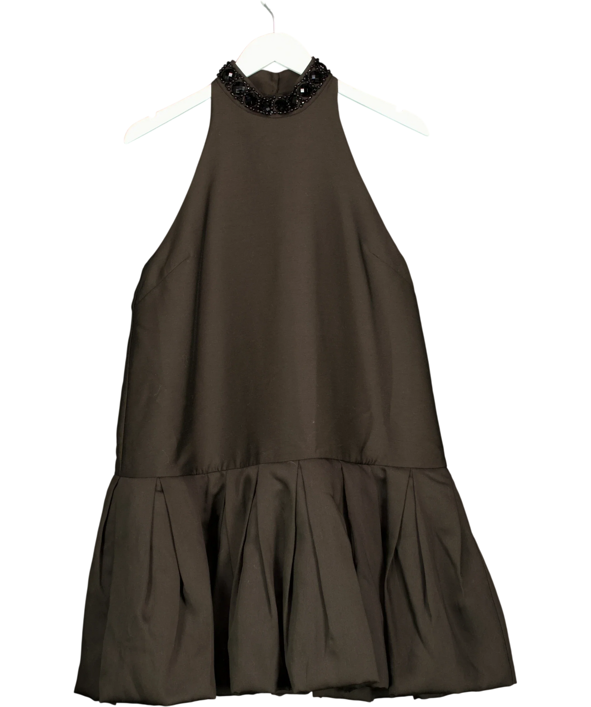 H&M Black beaded halter neck bubble-hem/drop-waist dress, size UK S — front