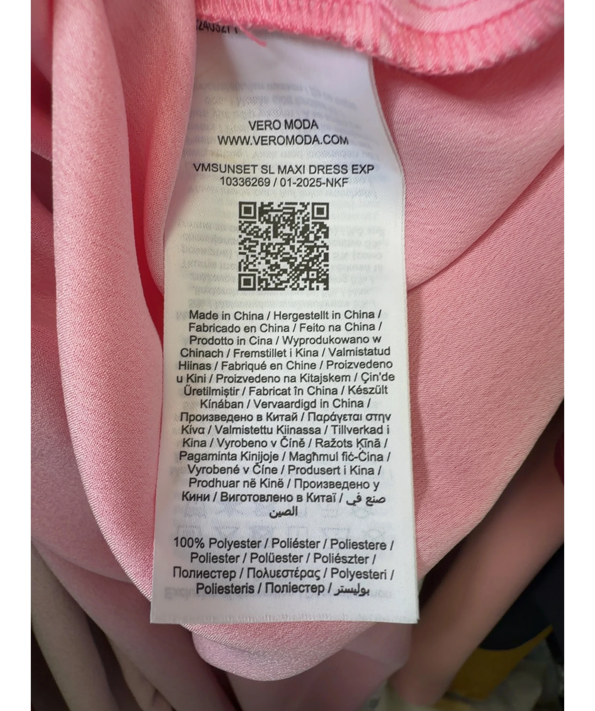 Vero Moda Pink VMSUNSET SL MAXI DRESS EXP, size UK XS — label