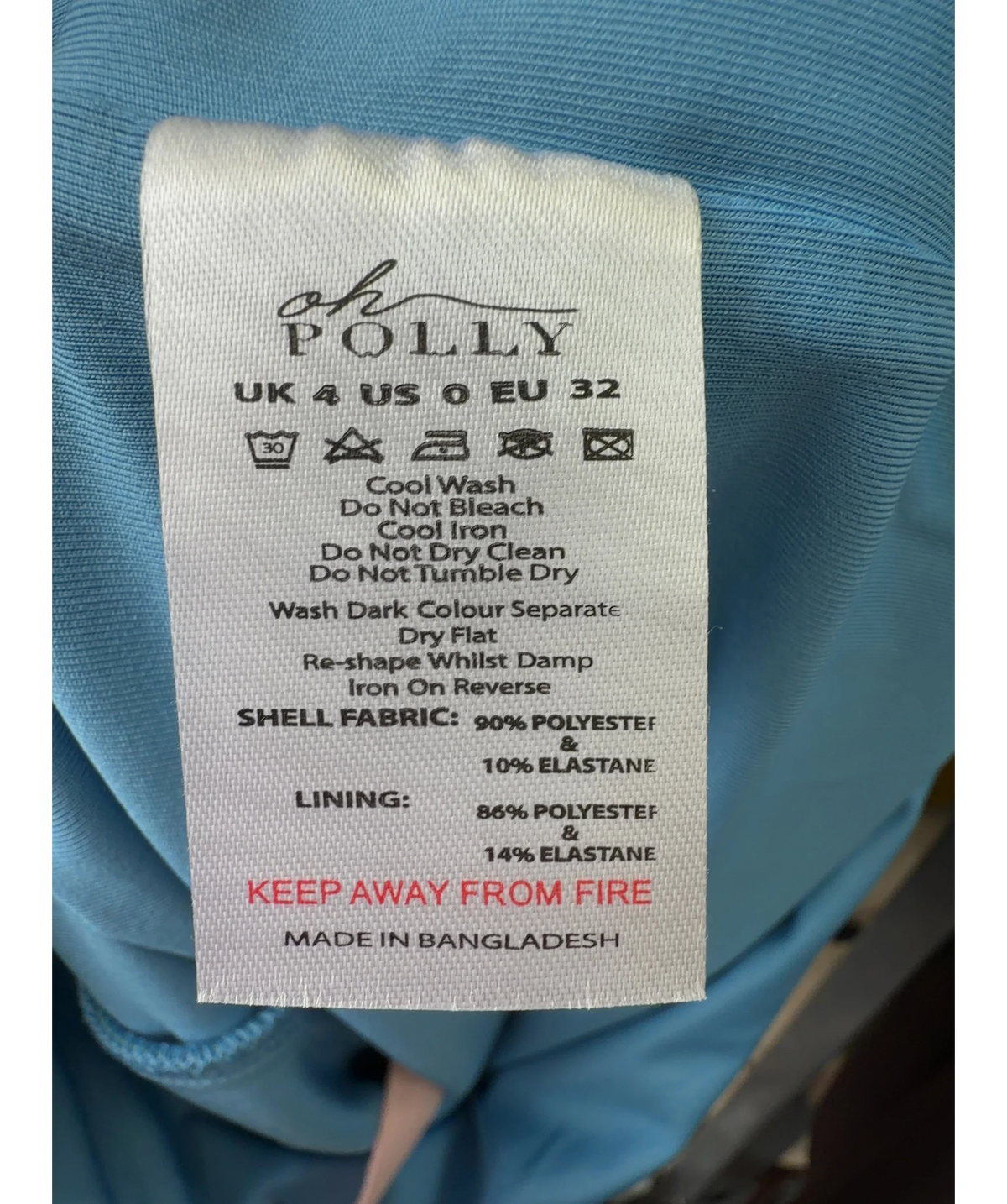 OH POLLY Blue Colour, size UK 4 — label