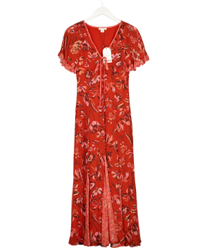 Monsoon Red Flutter Sleeves Maxi  Dress UK 8