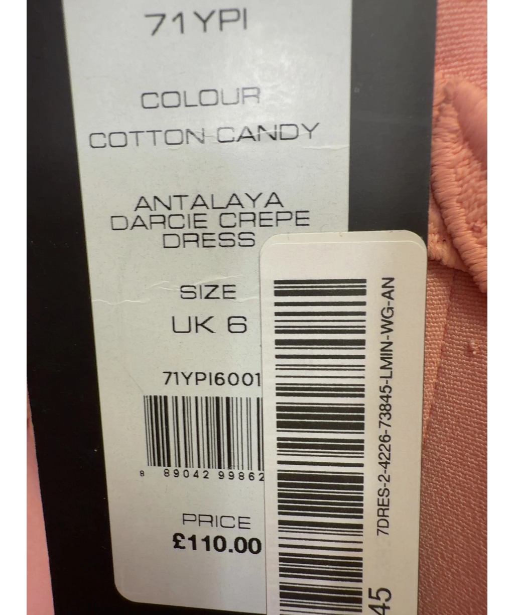 French Connection Pink ANTALAYA DARCIE CREPE DRESS, size UK 6 — care label