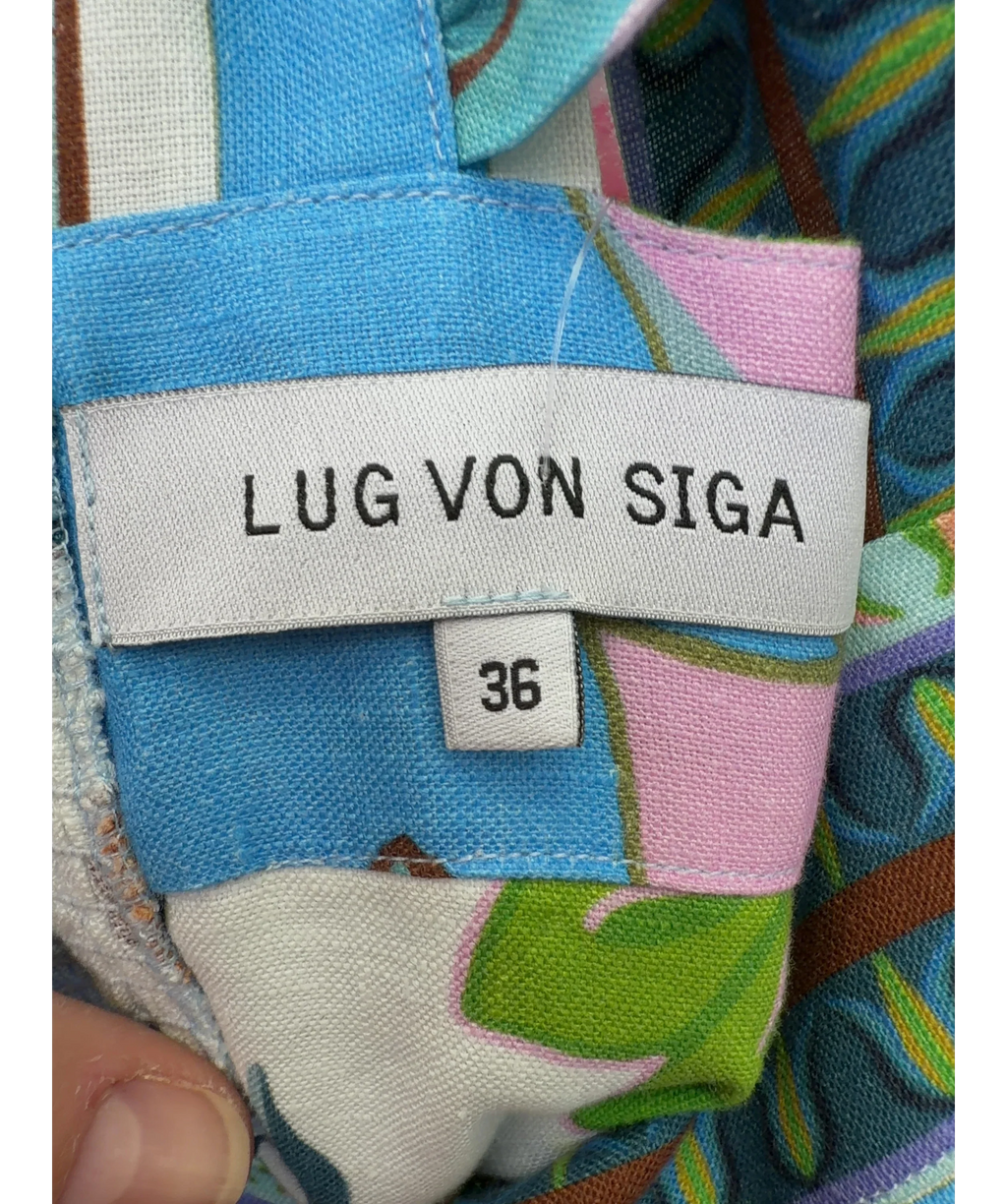 LUG VON SIGA blue Sybill Printed Linen Midi Dress, size UK 10 — detail