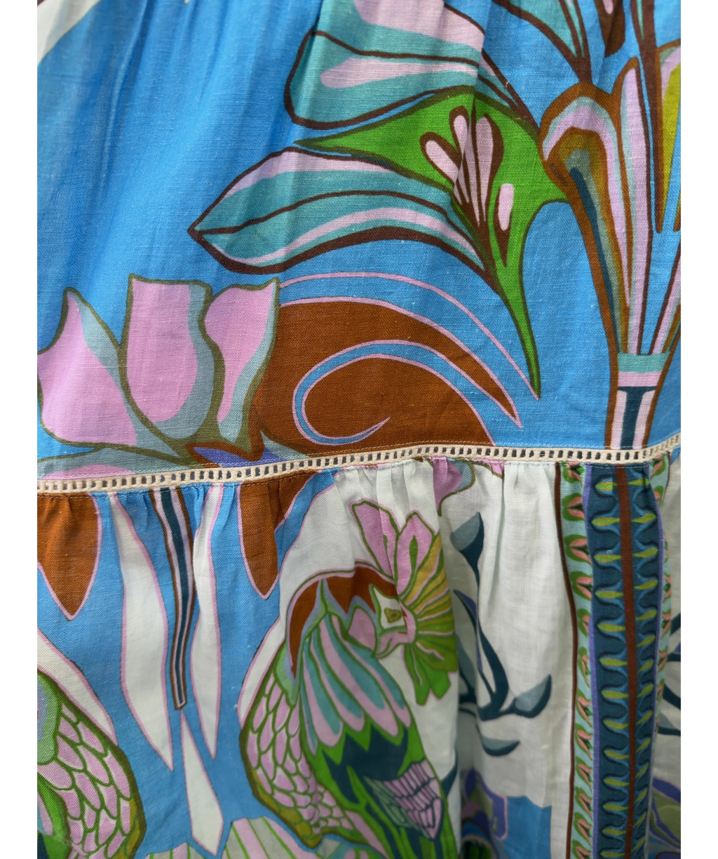 LUG VON SIGA blue Sybill Printed Linen Midi Dress, size UK 10 — label