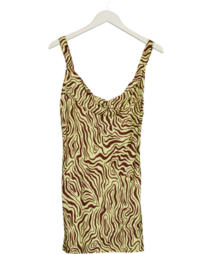 Venroy  Pale Yellow Ischia Squiggles Silk Cowl Neck Dress  UK S