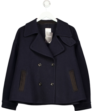 Fabrique X Manu Santos Navy Blue Wool Wide Collar Coat UK S