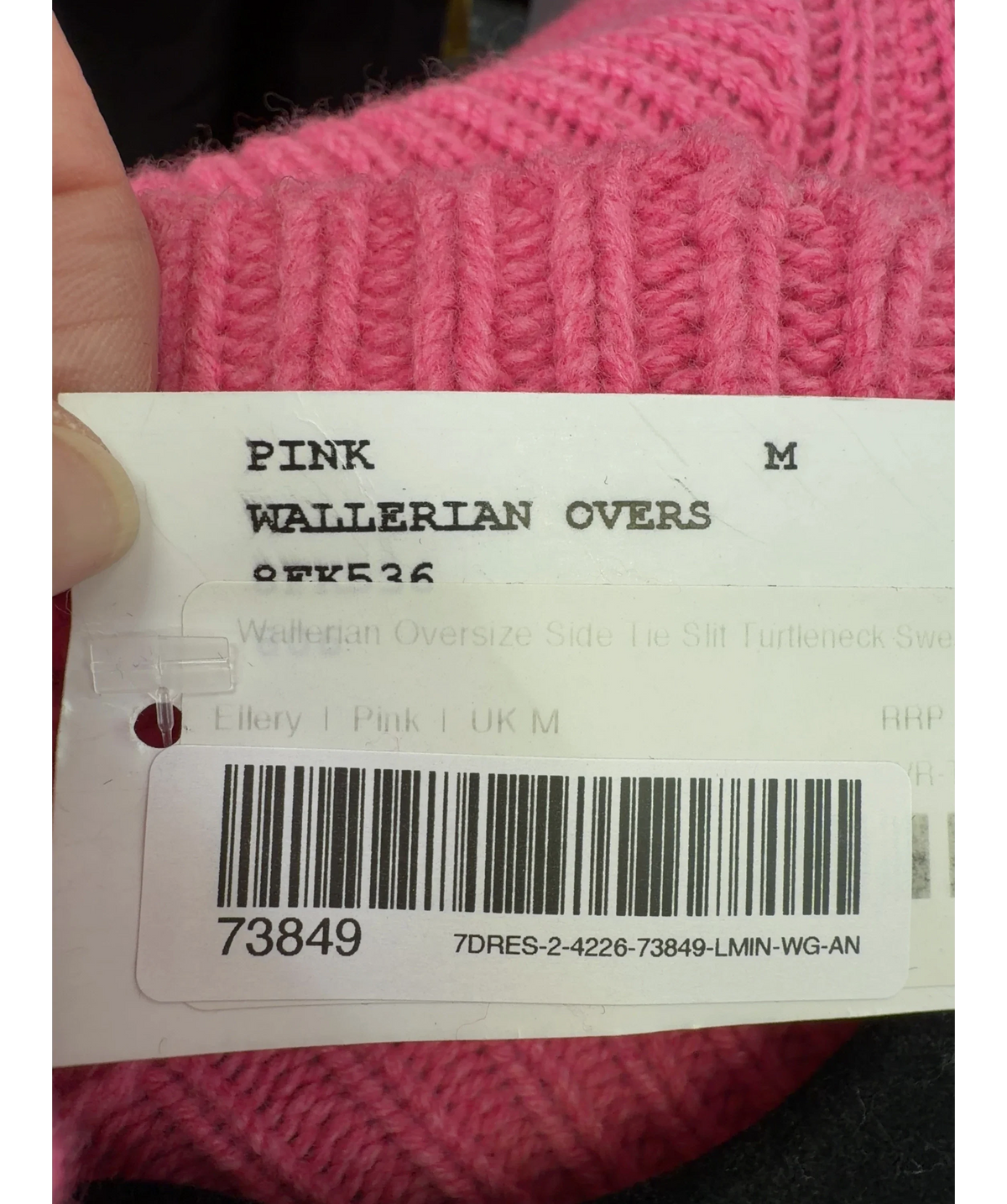 ELLERY Pink Wallerian Oversize Side Tie Slit Turtleneck Sweater, size UK M — care label