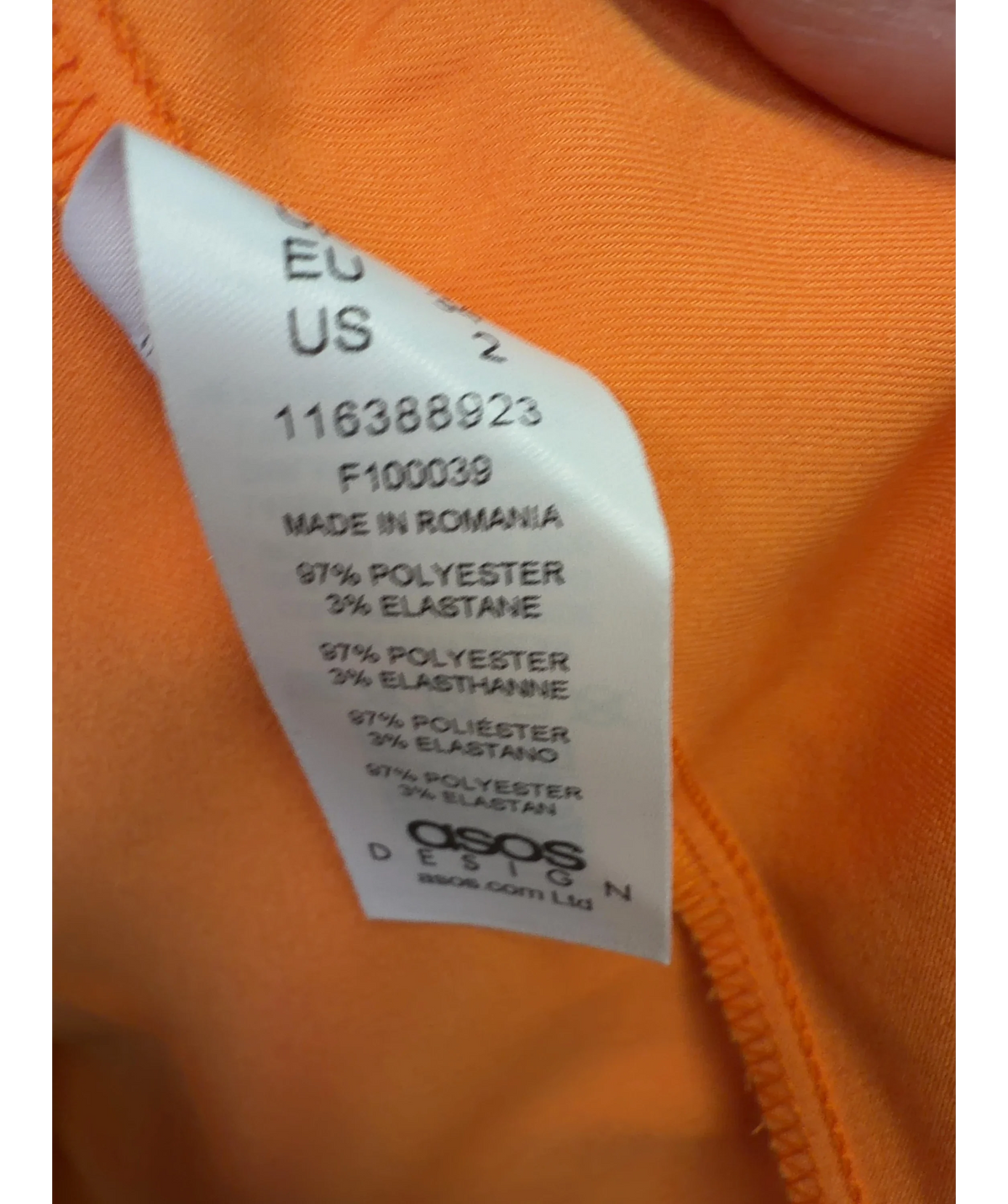 ASOS Orange Colour, size UK 6 — label