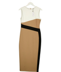 KAREN MILLEN Beige Compact Stretch Colourblock Tailored Pencil Dress, size UK 6 — front