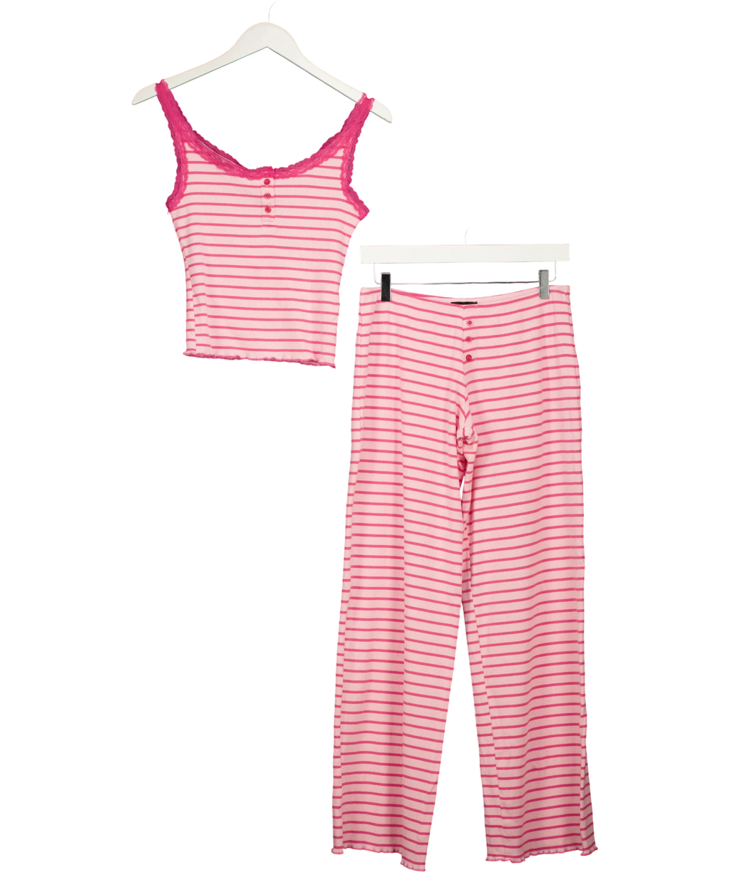 WHITE FOX Pink Snooze Button Pyjama Top and Snooze Button Pyjama Pants, size UK M — front