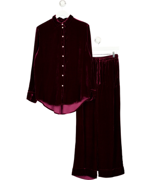 Asceno 2-piece burgundy silk  Velvet Shirt & Trrousers Co-Ord UK S