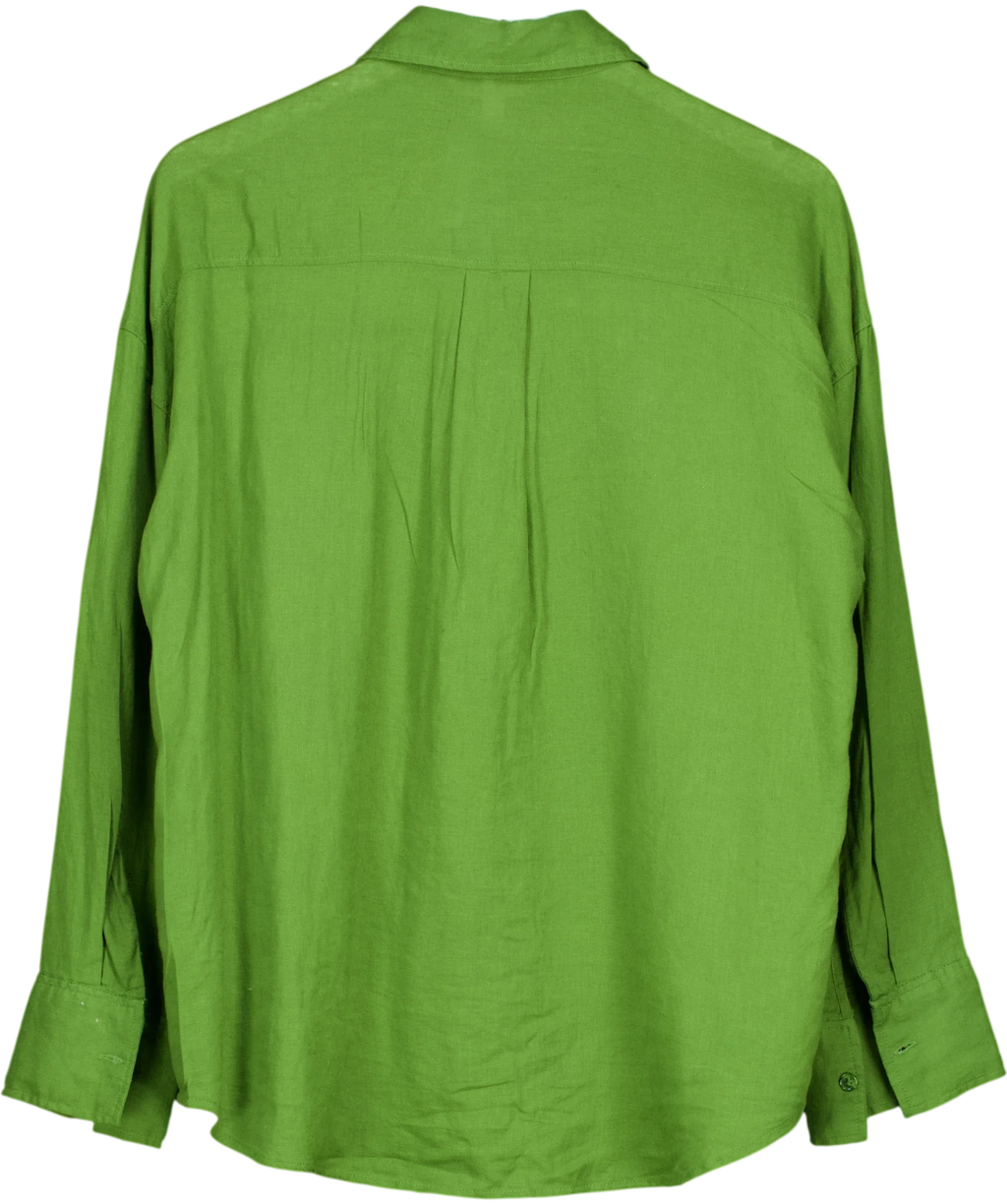 H&M Green Oversized Linen-blend Shirt, size UK S — back