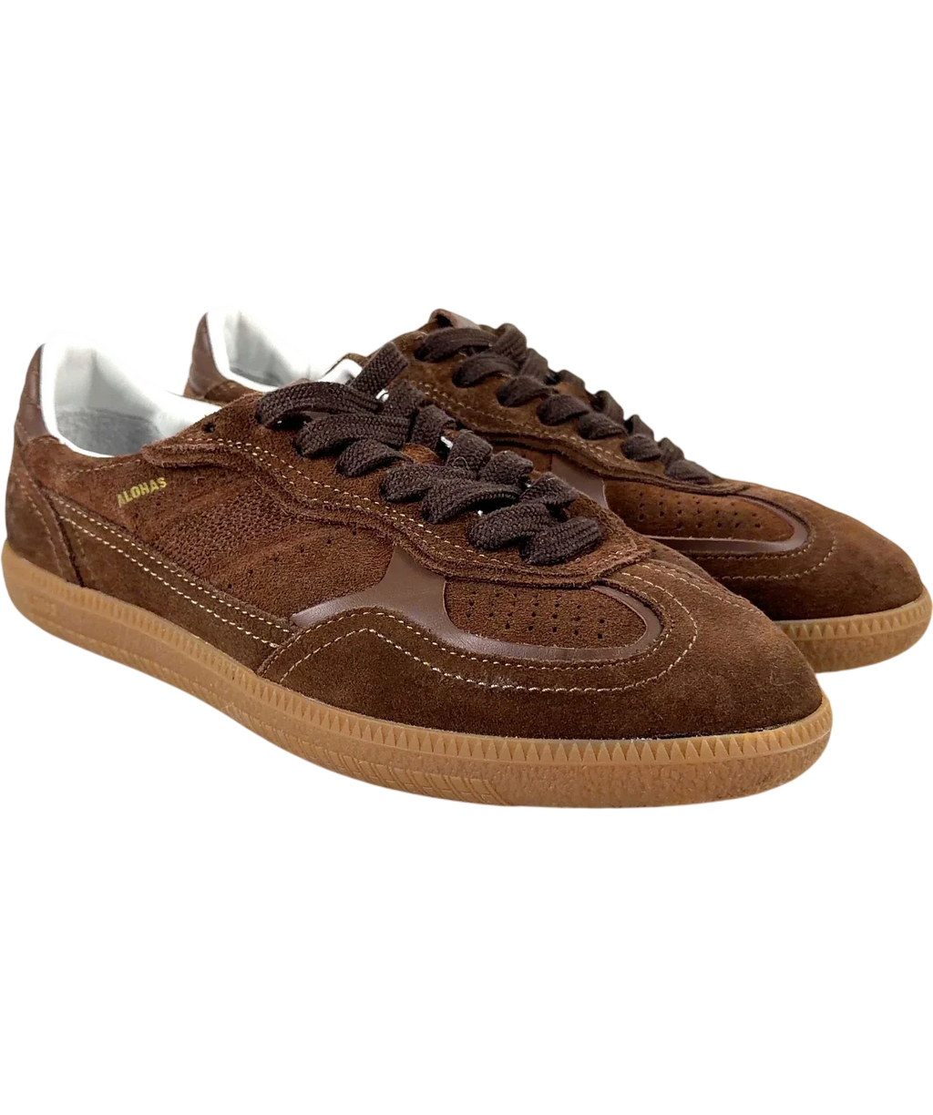 alohas Brown Rife Chocolate Brown Leather/Suede Sneakers, size UK 5 EU 38 👠 — front