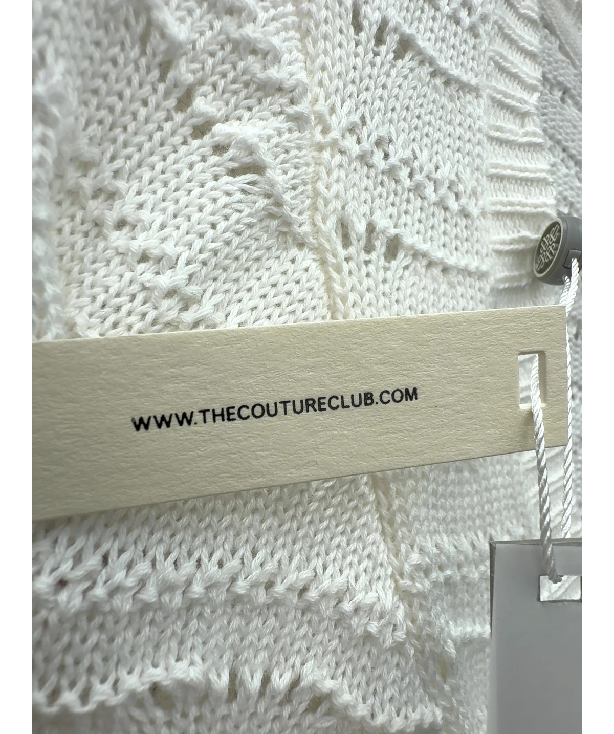 The Couture Club White Crochet Knit Two Way Maxi Dress, size UK XS — detail