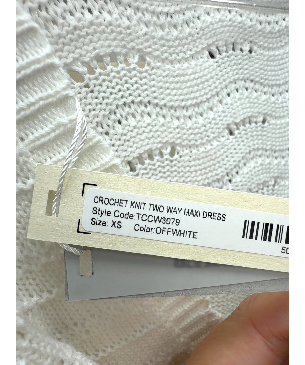 The Couture Club White Crochet Knit Two Way Maxi Dress, size UK XS — care label