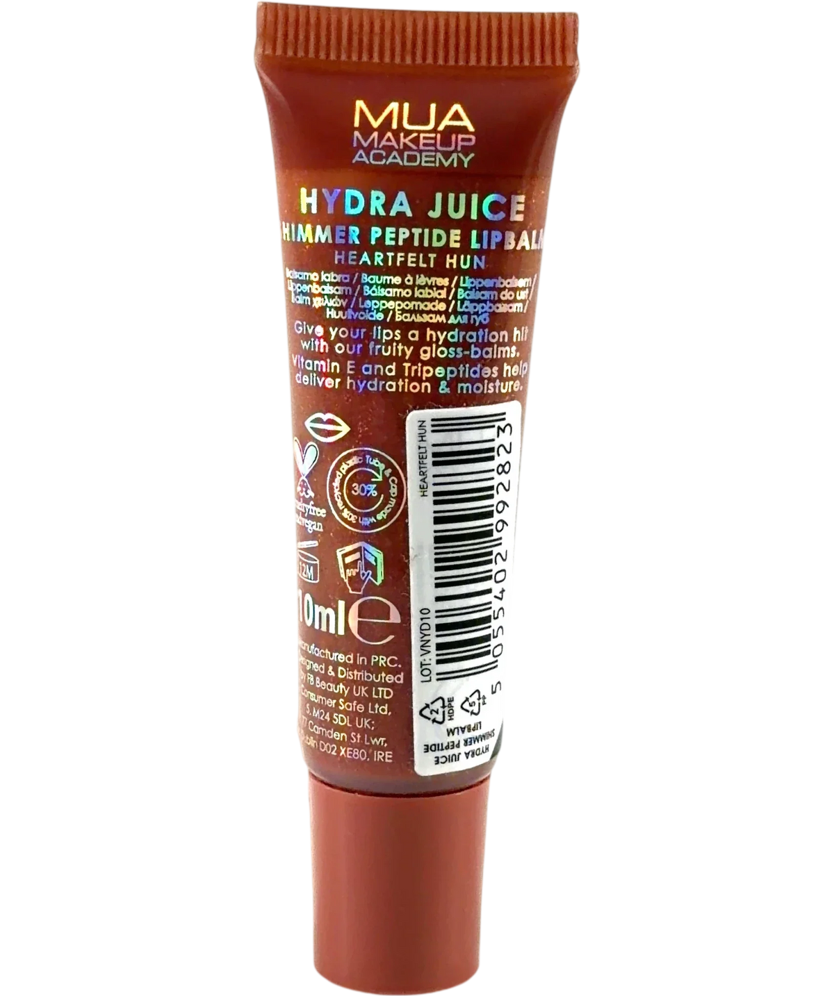 MUA Makeup Academy Heartfelt Hun Hydra Juice Shimmer Peptide Lip Balm, size 10ml — back