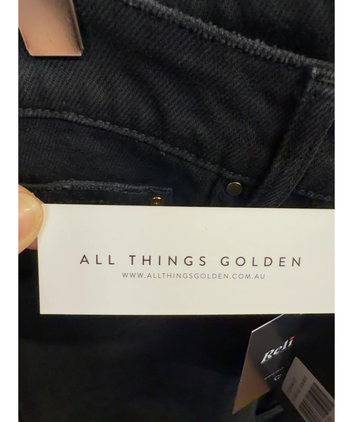 All Things Golden Black The Denim Maxi Skirt, size UK XS — detail