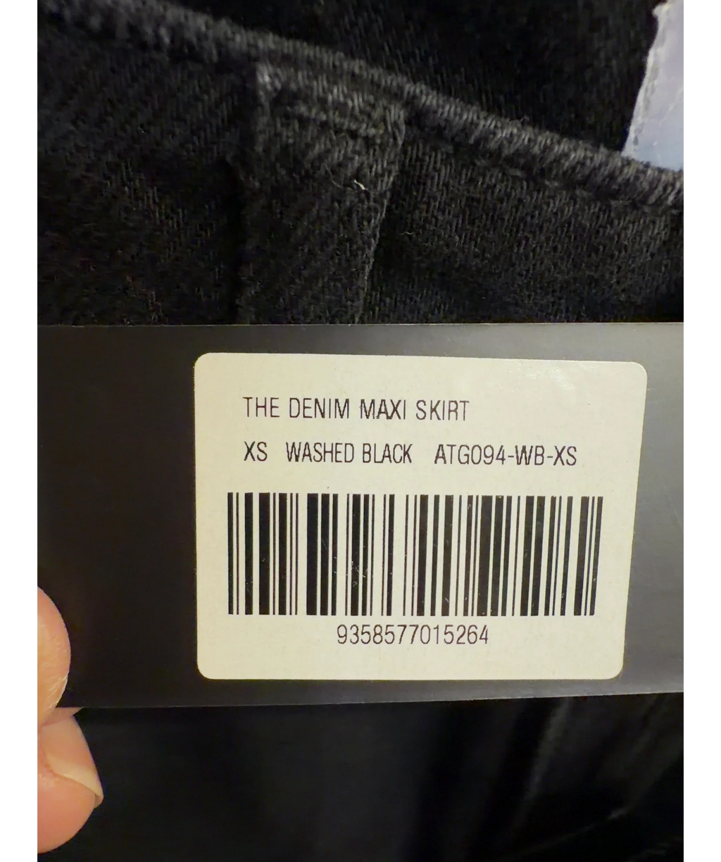 All Things Golden Black The Denim Maxi Skirt, size UK XS — label