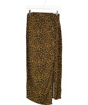 Zara Brown And Black Side Slit Gathered Skirt UK XS