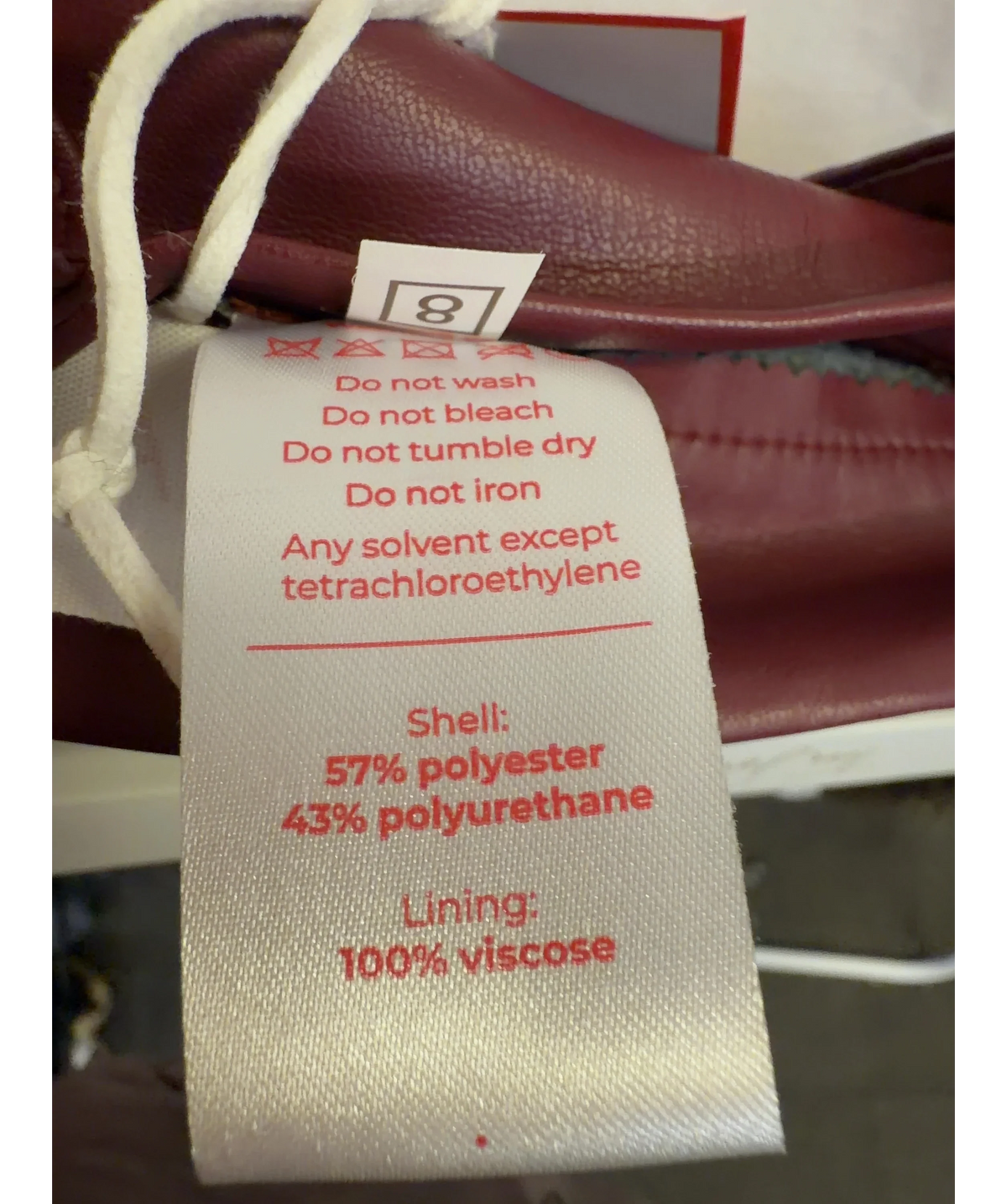 LIKA burgundy Colour, size UK 10 — label