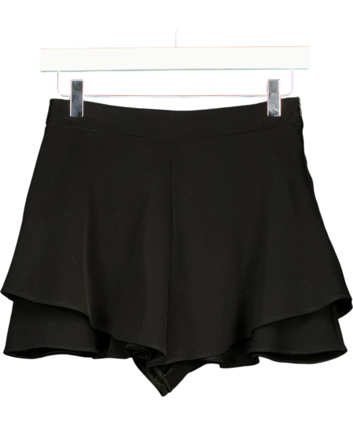 ZARA Black layered ruffle/frill black skort, size UK XS — front