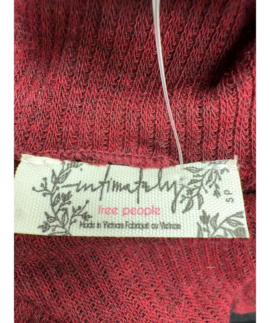 Free People maroon ribbed knit cowl-neck top, size UK S — detail