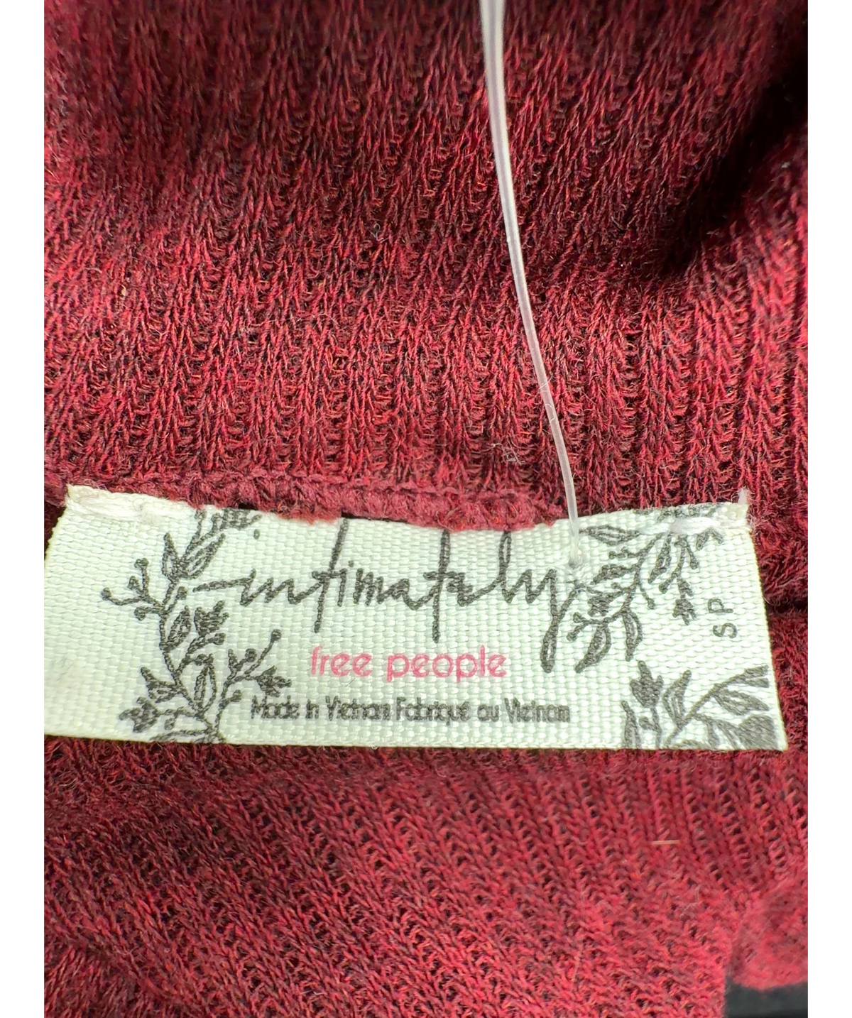 Free People maroon ribbed knit cowl-neck top, size UK S — detail
